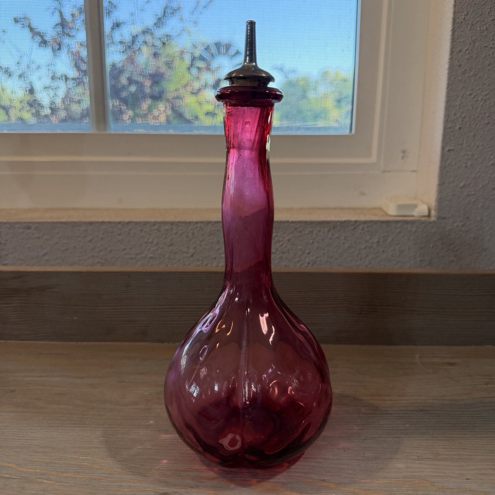 Vintage Cranberry Glass Fenton‎ Or Wright Fern And Daisy Barber Jar